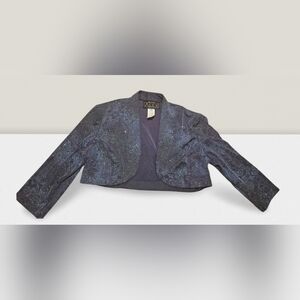 Alex Evening Jacket Womens Size 6P Sparkling Blue And Black Cropped Formal